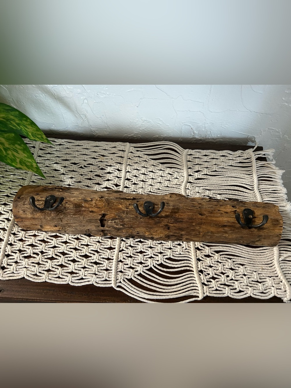 Driftwood reclaimed wood wall organizer 3 hooks keys coat rustic decor cabin